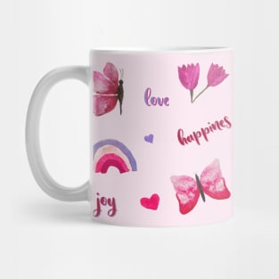 Watercolor cute flowers happy positivie stickers set positive vibrations Mug